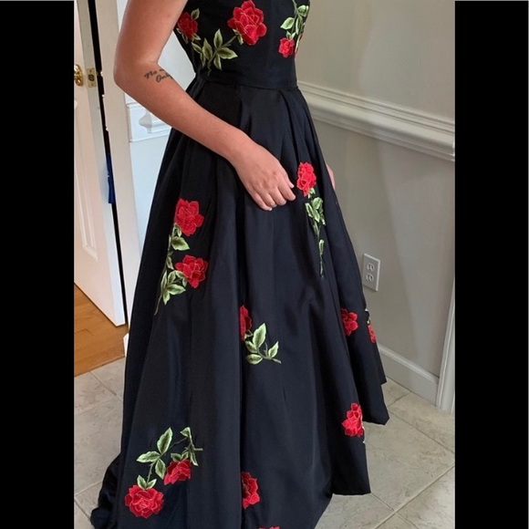 high low black floral dress